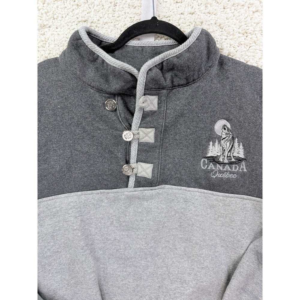 Vintage Canada Quebec Wolf Snap Mock Neck Sweatshirt XL Gray Colorblock